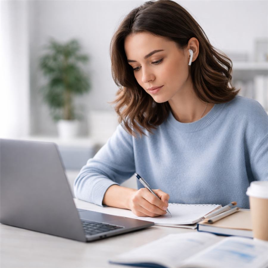 Estudiante preparándose para el examen TOEFL